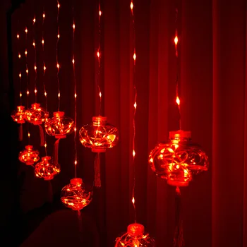 Jaungada Sarkano Laternu Ķīnas Knotting Led Mazu Krāsainu Lampas, kas Mirgo String Laternu Zvaigznes Home Decoration Pavasara Festivāls