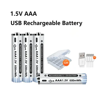 Uzlādējamās Baterijas AAA 1,5 V Lielu Jaudu 2200mWh Akumulators AA Veida USB-c Ātrās Uzlādes Litija jonu Baterijas Peli Rotaļlietas