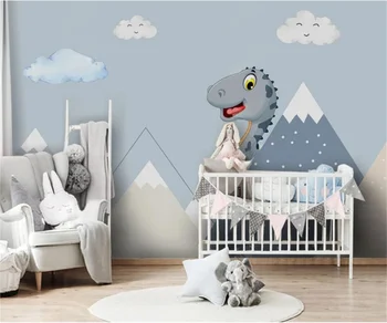papel de parede Ziemeļvalstu roku apgleznoti dinozauru Ģeometriskā kalnu grēdu, bērnu istabas meiteņu guļamistaba karikatūra sienas 3d tapetes