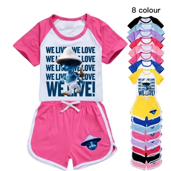Vasaras Meiteņu, Zēnu Treniņtērpi Shailushai Smurf Cat Bērnu Sporta T-Krekls+Bikses 2gab/Set Bērnu Apģērbs, Apģērbs, Pidžamas
