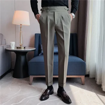 Vīriešu Kleitu Bikses Elsas Uzvalks Pavasara Jaunu Biznesa Gadījuma Tīrtoņa Krāsu Slim Fit Formālās Bikses Pantalon Kostīmu Vīriešu Uzvalku Bikses