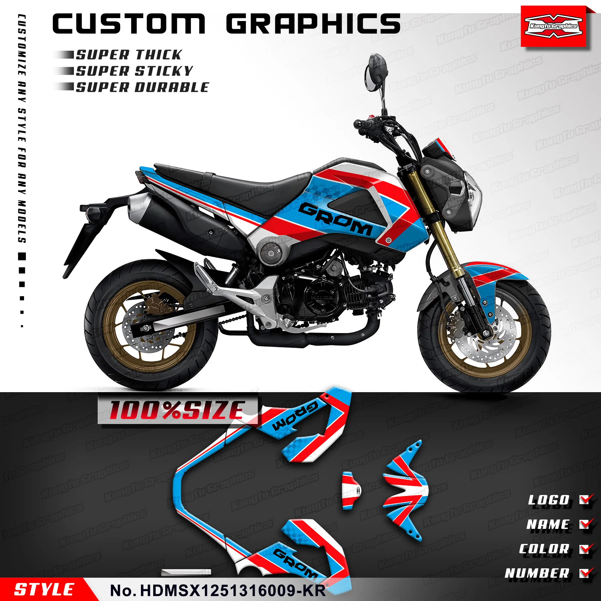 KUNGFU GRAFIKAS Custom Uzlīmes Dizains, Pilna Wrap Komplekts Līmes Honda Grom MSX 125 MSX125 2013 2014 2015 2016, Zils . ' - ' . 0