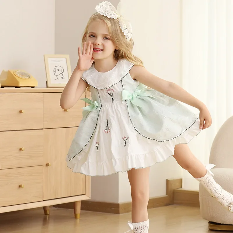 Lolita Baby Meitenes spānijas Princese Kleita Vasarā Bērniem Embrodery Ziedu Piedurknēm Bumbu Kleita Bowknot Bērnu Apģērbu Veikals . ' - ' . 0