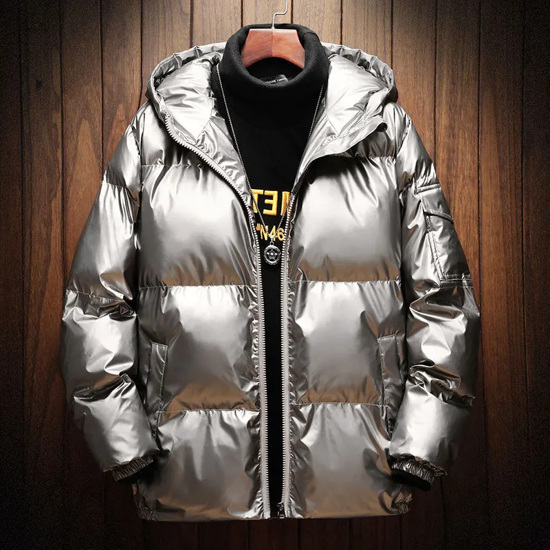 Vīriešu kokvilnas jaka, vīriešu jaunas ziemas tendence, spilgtu seju, sabiezinātas īsā jaka, silta un viegla kapuci kokvilnas jaka . ' - ' . 0