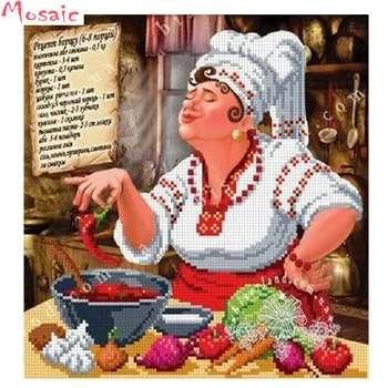 DIY 5D Sveķu Dimanta Glezna virtuves karikatūra attēlu Dimanta izšuvumi Sieviete Šefpavārs modelis Diamond Mozaīkas Amatniecības Pārrobežu Valdziņu