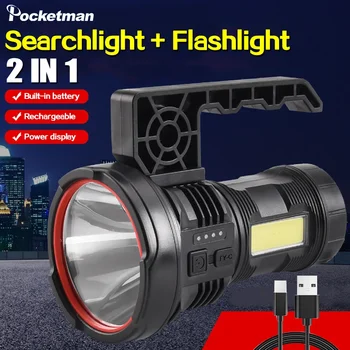 Ūdensizturīgs lādējams Lukturis LED Prožektors, Portatīvo Kempings Lukturīti, ar Sānu Gaismas USB C Āra lielos attālumos Plūdu Laternas