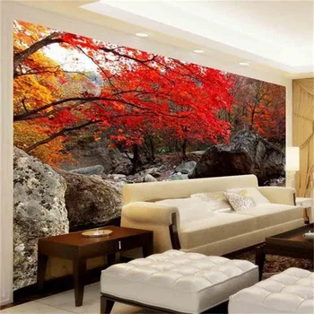 beibehang 3d HD foto tapetes pasūtījuma istabas neaustu sienas Meža sarkano lapu ainavu glezniecība, foto Dīvāns TV fona sienas 3d