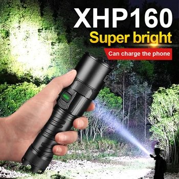 Jaunu XHP160 Spēcīgu LED Zibspuldzi, USB Uzlādējams LED Lukturītis Gaismas lieljaudas Lukturīti 18650 vai 26650 Ūdensizturīgs Kempinga Lampas