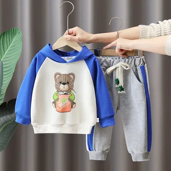 2023 korejas Rudens Zīdaiņu Zēns 2GAB Apģērbu Komplekts Karikatūra Lācis Kapuci sporta Krekls Treniņbikses Tracksuit Toddler Bērnu Zēniem Tērpiem