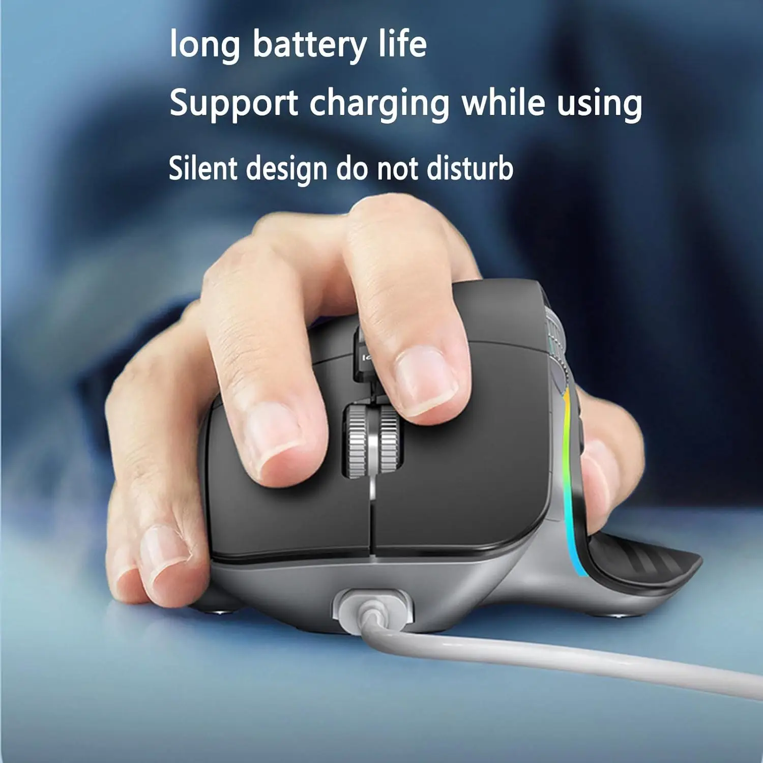 2.4 G Bluetooth Bezvadu Pele, 4000DPI Uzlādējams Klusums Spēļu Ergonomisks Peles Mause PC Klēpjdatora Taustiņu 9 RGB Pelēm . ' - ' . 1