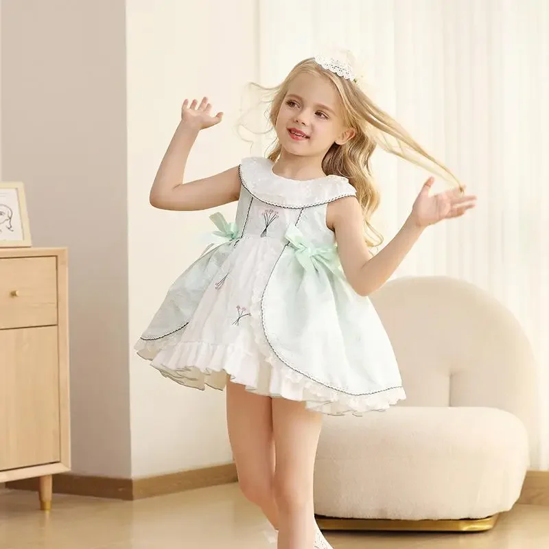 Lolita Baby Meitenes spānijas Princese Kleita Vasarā Bērniem Embrodery Ziedu Piedurknēm Bumbu Kleita Bowknot Bērnu Apģērbu Veikals . ' - ' . 1
