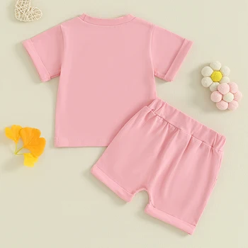Toddler Baby Girl Vasaras Apģērbs Vēstuli Izdrukāt Īsām Piedurknēm T-krekls Topi, Šorti Uzstādīt Boho Jaundzimušo Apģērbs