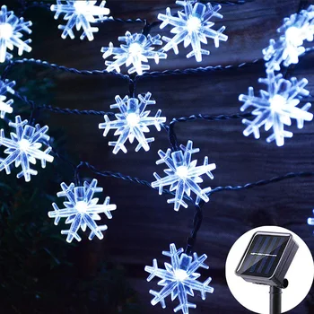 Ūdensdrošs Led Saules Gaismas 6M/30 LED Sniegpārslas Ziedu Gaismas Lotus Pasaku Lampas Kāzu Jauno Gadu Ziemassvētku Dārza Rotājumu