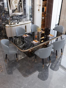 Gaismas luksusa rock valdes pusdienu galda un krēsla kombinācijā stila marmora pusdienu galda