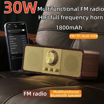 Koka Bluetooth Skaļrunis FM Radio Retro Portatīvo masīvkoka Subwoofer Bluetooth Skaņas High-end Bluetooth Boombox Atskaņotājs-TF/AUX