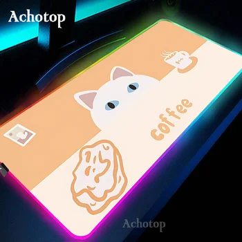 Kawaii Kaķis RGB peles paliktnis Liela Gumijas Peles Paliktņa Spēlētājs Peli Mat Backlit Galda Pārklāji Spēļu LED Galda Paklāju Liels Spilventiņi XXL 100x50cm