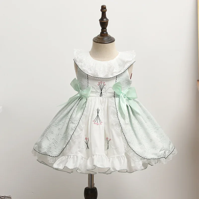 Lolita Baby Meitenes spānijas Princese Kleita Vasarā Bērniem Embrodery Ziedu Piedurknēm Bumbu Kleita Bowknot Bērnu Apģērbu Veikals . ' - ' . 2