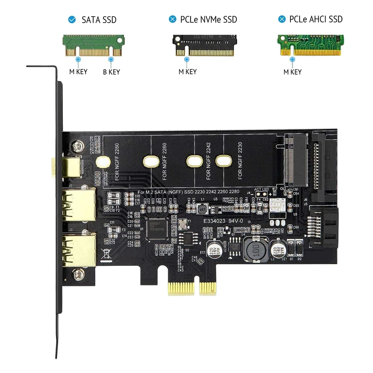 PCI-E USB 3.0 PCI Express Kartes T.sk.1 USB C un 2 USB Ostu, M. 2 NVME uz PCIe 3.0 Adapteris Karte ar Balsteni . ' - ' . 2
