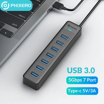 PHIXERO USB 3.0 HUB 7ports Sadalītāja ātrgaitas Transmisijas Tips C HUB portatīvo datoru Paplašināšanas Datoru Aksesuāri DATORU