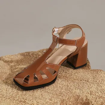 Liela izmēra Lielajam Lielo izmēru Kvadrātveida pirkstiem Biezs Papēdis dobi no sieviešu kurpes ar dizaina Dāma sandales vienkāršs un elegants