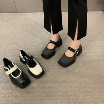 Bieza zole Britu stila augstas kvalitātes mazās ādas kurpes 2023 jaunā luksusa sieviešu kurpes franču kvadrātveida kājām ikdienas apavi mokasīni
