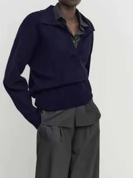 Sieviešu 2023 Jaunu Modes Maiga tekstūra Zaudēt P0L0 Kakla Gadījuma Adītas Vintage Džemperis ar garām Piedurknēm, Sieviešu Džemperi Šiks Topi