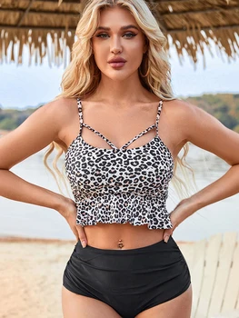 2023 Leopards Drukāt Savirmot Augsta Vidukļa Bikini Komplekts Push Up Peldkostīmi Sieviešu Peldkostīms Sieviešu Divi Gabali Beachwear Vasaras Peldkostīmu
