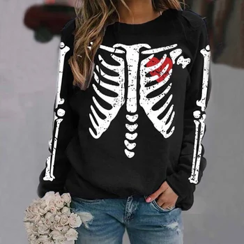 Halovīni Kostīmi Skelets Sirds Krekli 3D Drukas Sieviešu Lielgabarīta Hoodies Streetwear Puloveri Y2k pelēkā vārna Sieviete Apģērbi