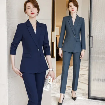 Tumši Zils Uzvalks Sieviešu 2023 Jaunu High-End Temperaments Biznesa Valkāt Formālu Valkāt Vadītājs Darba Apģērbu Piepilsētas Uzvalks