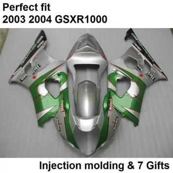 100% der Suzuki iesmidzināšana molding pārsegi GSXR1000 2003 2004 sudraba zaļā aptecētājs komplekts GSXR1000 03 04 NP47