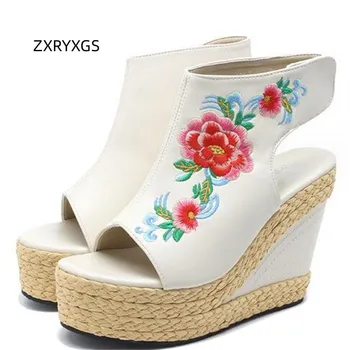 ZXRYXGS 2023 Vasaras Zivīm Mutē Top Aitādas Classic Izšūti Sieviešu Modes Sandales Platformas Zāle Aušanas Platformas Sandales