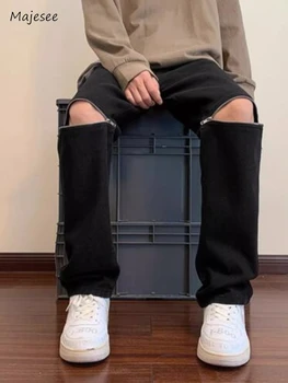 Cietā Džinsi Vīriešu Augstās Ielu Modes Korejiešu Stilā Klasisko Džinsa Biksēm Rāvējslēdzējs Dizains Ikdienas Universāls, Mopi Pusaudžiem