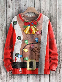 Smieklīgi Neglīts Ziemassvētku Zvaniņu Laternu Saģērbt Mākslas 3D Iespiesti Vīriešu Trikotāžas Džemperis Ziemas Unisex Gadījuma Adīt Džemperi Džemperis ZZM89