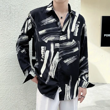 Luksusa Dizaineru Drēbes Vīriešiem Kreklu Vintage Svītrainām Drukāt Ilgi Piedurknēm Vīriešu Krekli Modes Korejas Harajuku Stils Brīvs Cilvēks Blūze
