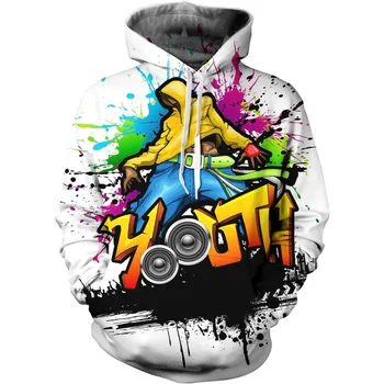 2024 Hwycomfort Vīriešu 3d Izdrukāt Jaunums pelēkā vārna Hip Hop Hoodies Ielu Grafiti sporta Krekls Ikdienas Kabatas Pulovers