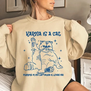 Karma Ir Kaķis Smieklīgi Gothic sporta Krekls Sievietēm 90S Modes Hoodies Midnights Kawaii Kaķis Streetwear sporta Krekli Fanu Dāvanas