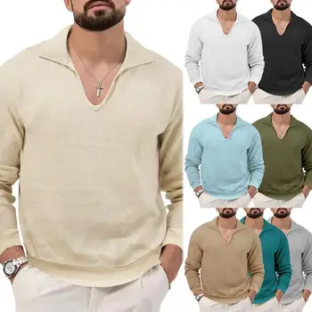 phechion V-veida kakla Vīriešu Modes Slim garām piedurknēm Vafeļu T-krekls Rudenī Jaunu Zemāko Vīriešu Apģērbu G52