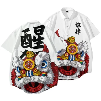 3D Ķīnas Lauvu Deju Drukāt Krekls Vīriešiem Vasarā Ķīniešu Stilā Lielgabarīta Krekli Un Blūzes Modes Jauniešu, Sieviešu Topi,