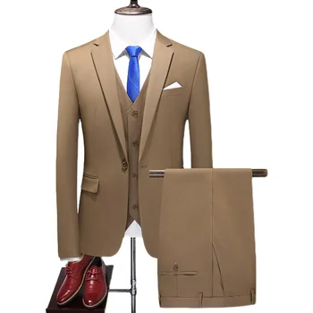 Vīrieši Boutique Kostīmi, Komplekti, Līgavainis Kāzu Kleitas Tērpi tīrtoņa Krāsu Formālās Valkāt Uzņēmējdarbības 3 P Komplekti, Žaketes+Bikses+Veste Piemērots Izmērs M-6XL