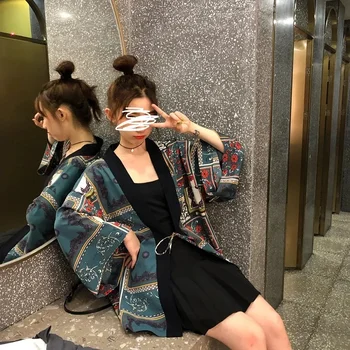 Modes Retro Etniskā Stila Blūzes Japāņu Kimonos Sieviešu Jaciņa Gadījuma Zaudēt Krekli Harajuku Yukata Drēbes Beach Topi, Mēteļi