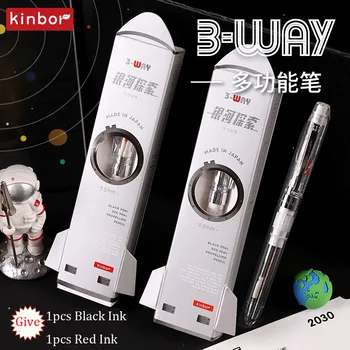 Kinbor Galaxy Daudzfunkciju 3Ways Lodīšu Pildspalvu/Zīmuli Radošo 0.5 mm, Melna, Sarkana Tintes Uzpilde Paraksts Pildspalvas Gēla Studentu Skolotājs