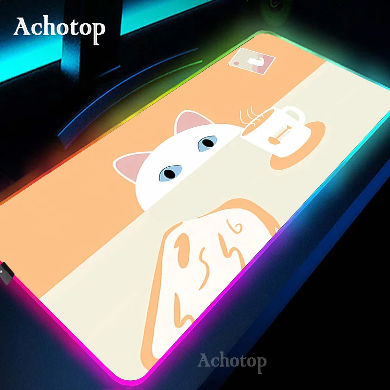 Kawaii Kaķis RGB peles paliktnis Liela Gumijas Peles Paliktņa Spēlētājs Peli Mat Backlit Galda Pārklāji Spēļu LED Galda Paklāju Liels Spilventiņi XXL 100x50cm . ' - ' . 4