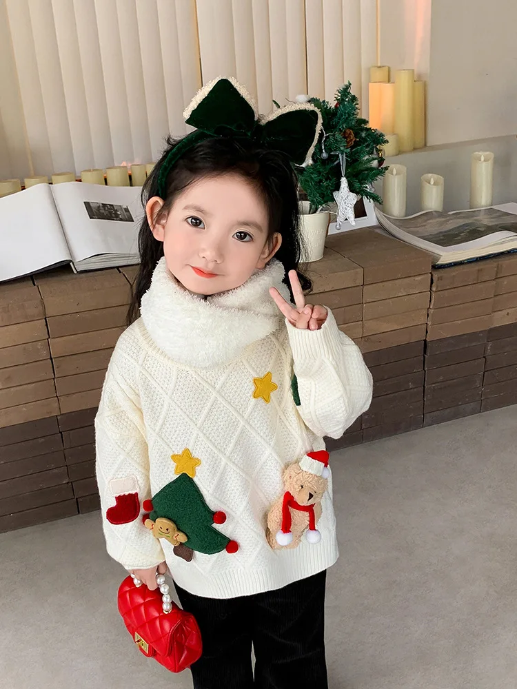 Meiteņu bieza ziemas apģērbu ar Ziemassvētku džemperis 2023 jaunu bērnu meitenēm bērnu Ziemassvētku vēja visas ikdienas drēbes vītne . ' - ' . 4