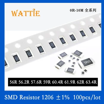 SMD Rezistors 1206 1% 56R 56.2 R 57.6 R 59R 60.4 R 61.9 R 62R 63.4 R 100GAB/daudz chip rezistori 1/4W 3.2 mm*1.6 mm