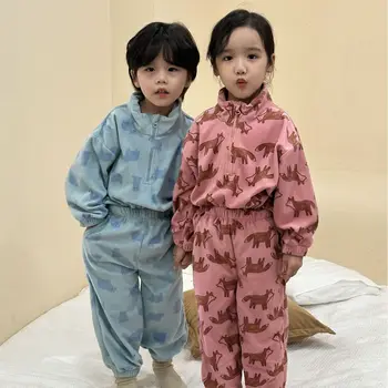 Bērnu Apģērbu Komplekts-Pavasarī un Rudenī 2023 Vilnas Zēnu un Meiteņu Vilnas pelēkā vārna Sporta Stilā Jaunu Gadījuma Bērni Divas Gabals, kas