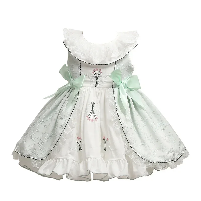 Lolita Baby Meitenes spānijas Princese Kleita Vasarā Bērniem Embrodery Ziedu Piedurknēm Bumbu Kleita Bowknot Bērnu Apģērbu Veikals . ' - ' . 5