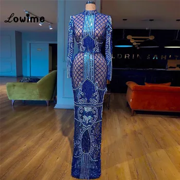 Royal Blue Garām Piedurknēm, Sieviešu Vakartērpi, Arābu, Āfrikas Puse Kleita 2018 Drēbes De Saviesīgs Vakars Couture Īpaši Auduma Dubaija Kleitas