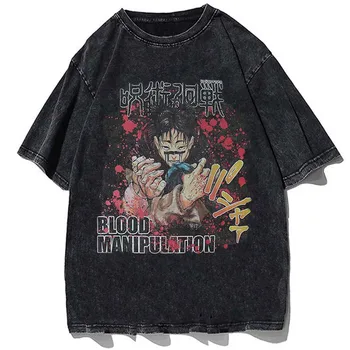 Vintage Mazgātas Tshirts Jujutsu Kaisen Grafikas Drukāšanai T Krekls Harajuku Lielajam Tee Kokvilnas Vasaras Modes Streetwear Unisex Augšu