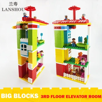 Liela Izmēra Celtniecības Bloki, 3. Stāvā Lifts, Istabas Ēkas Km Celtniecības Aksesuāri Saderīgs Liela Ķieģeļu DIY Montāža Rotaļlietas