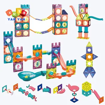 Magnētiskā Celtniecības Bloki, Celtniecības Rotaļlietas Roll Bumbu Dziesmu Kids DIY Līmēšana Magnēts Lapa Piltuves Slaidu Montessori Izglītības Rotaļlieta